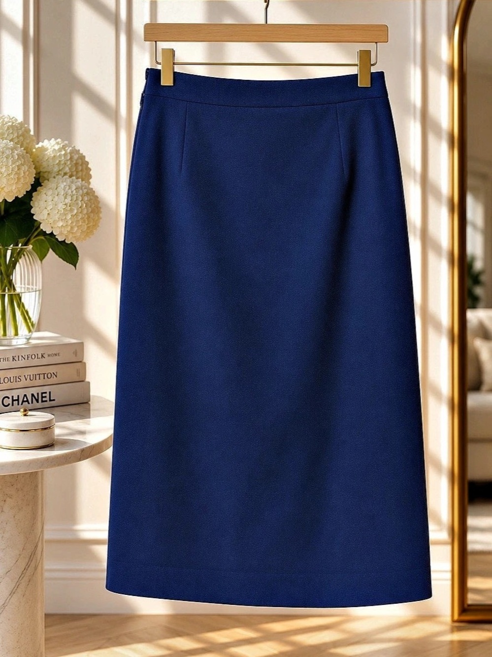 Ralph Lauren Women's Wool Silk Midi Skirt Blue Size 4 Like New
